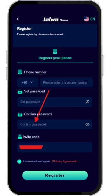 confirm password to register